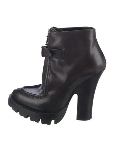 Pre-owned Prada Leather Whipstitch Trim Rain Boots In Black