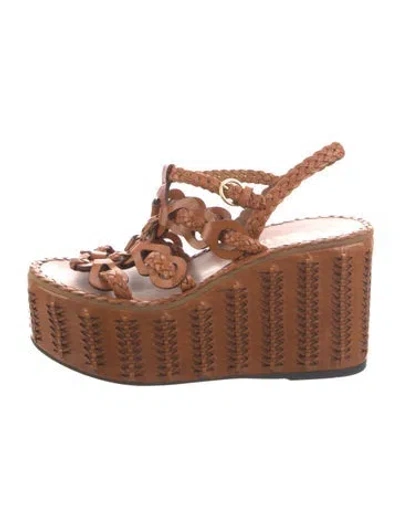 Pre-owned Prada Leather Whipstitch Trim Sandals In Brown
