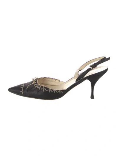 Pre-owned Prada Leather Whipstitch Trim Slingback Pumps In Black