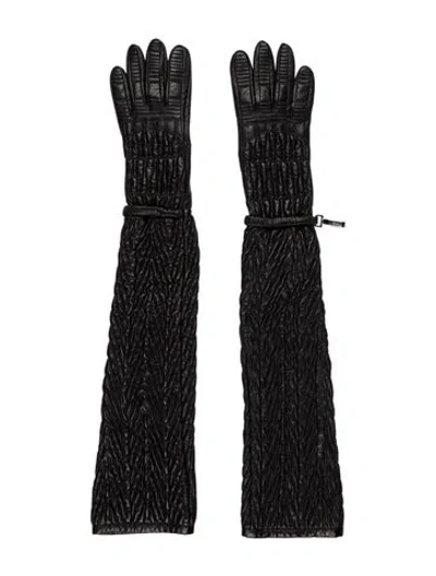 Pre-owned Prada Leather Winter Gloves In Black