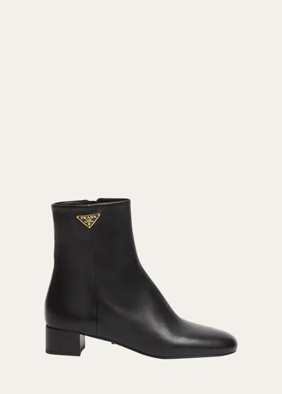 Prada Leather Zip Ankle Boots In Nero
