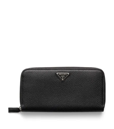 Prada Leather Zip-around Wallet In Black