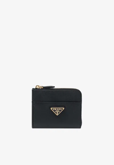 Prada Leather Zip-around Wallet In Black