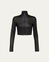 Prada Leather Zip Crop Jacket In Nero