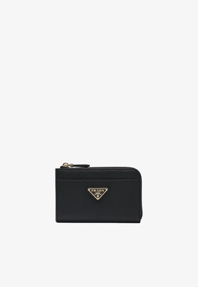 Prada Leather Zip Key Holder In Black