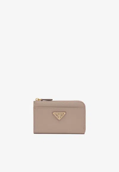 Prada Leather Zip Key Holder In Pink