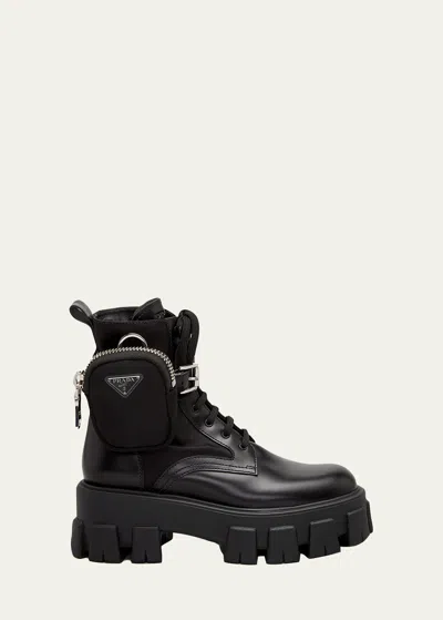 PRADA LEATHER ZIP POCKET COMBAT BOOTIES