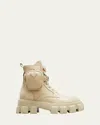 Prada Leather Zip Pocket Combat Booties In Desert Beige