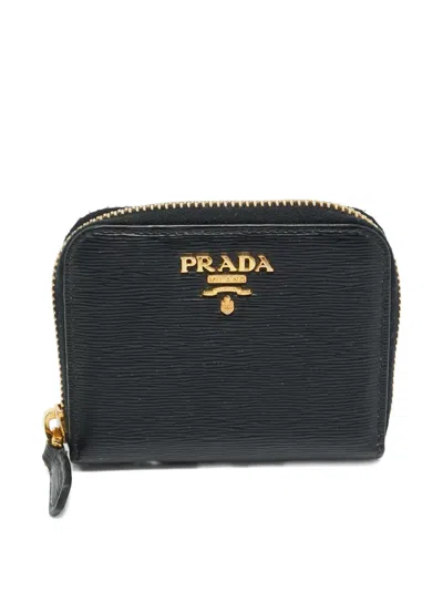Pre-owned Prada Leather Zip-up Coin Purse In Black