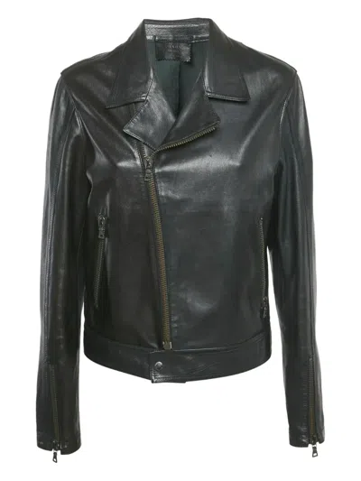 Pre-owned Prada Leather Zip-up Jacket In Black