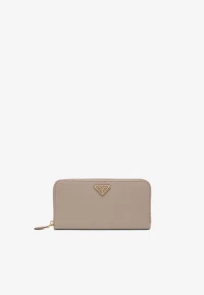 Prada Leather Zip-around Wallet In Pink