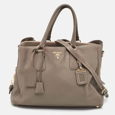 Prada Leather Zipped Shoulder Bag In Brown