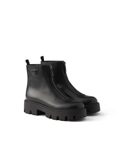 Prada Stiefeletten Aus Leder Mit Reissverschluss In Black