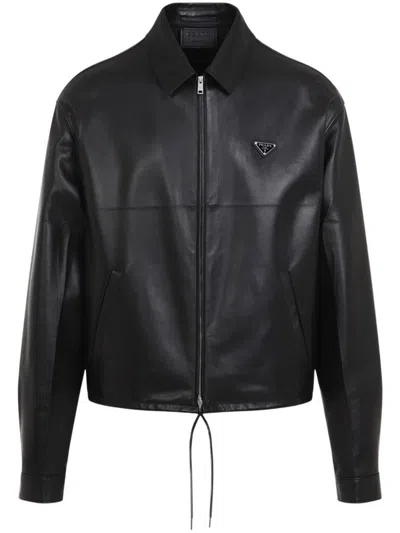 Prada Leather Zipper Jacket Clothing In Black