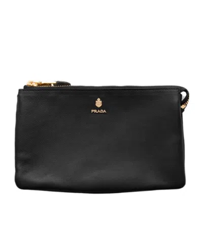 Prada Leather Zipper Pouch In Black