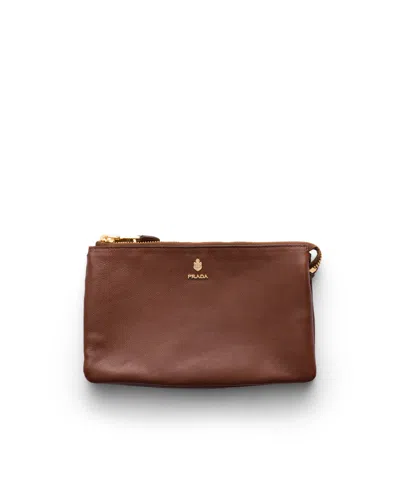 Prada Leather Zipper Pouch In Blue