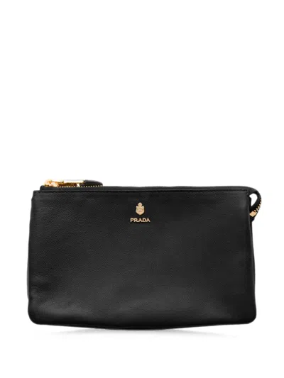 Prada Leather Zipper Pouch In Red