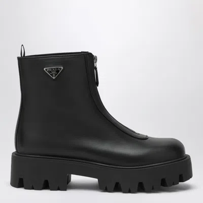 Prada Leather Zip-up Ankle Boots In Black