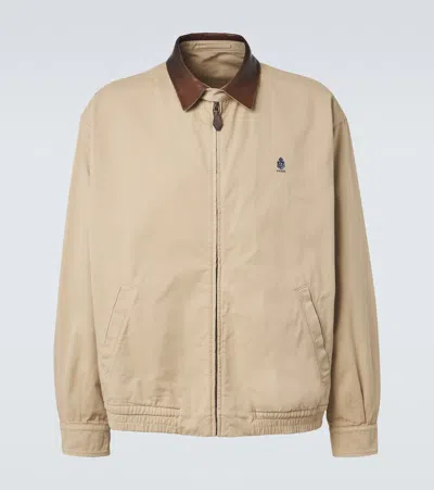 Prada Mens Neutral Leather-collar Cotton-garbadine Jacket Xl