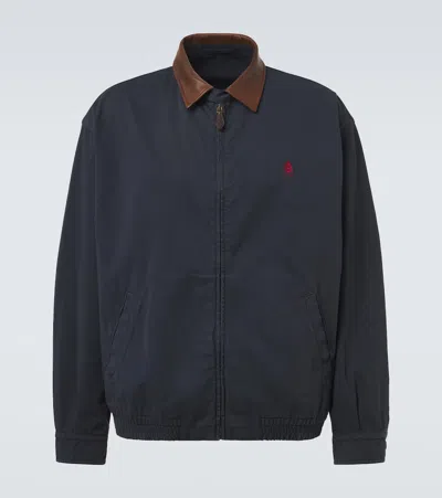 Prada Leather-trimmed Cotton Canvas Blouson Jacket In Blue