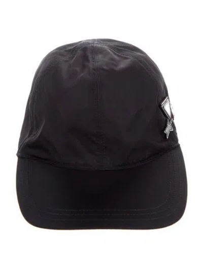 Pre-owned Prada Leather-trimmed Nylon Baseball Hat In Black
