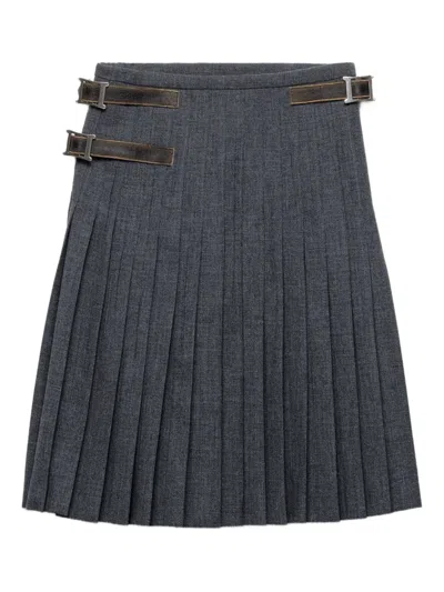 Prada Women Pleated Skirt In Kid Mohair In Gray