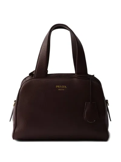 Prada Leder-tote Bag Mit Henkel Und Logo-prägung In Brown