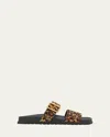 Prada Leopard Buckle Sporty Slide Sandals In Miele