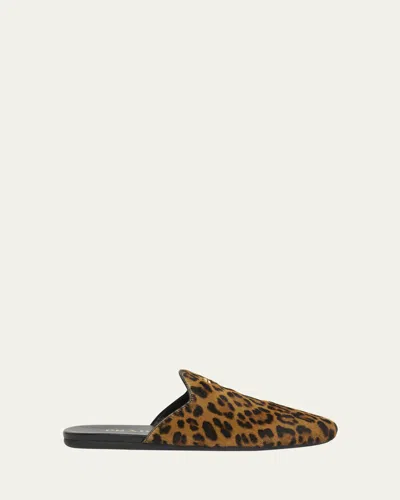 Prada Leopard Calf Hair Flat Mules In Brown