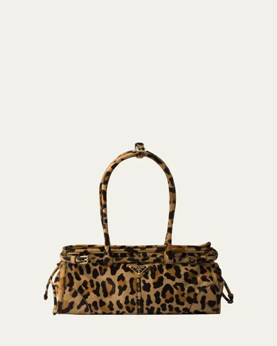 Prada Leopard Calf Hair Shoulder Bag In Brown