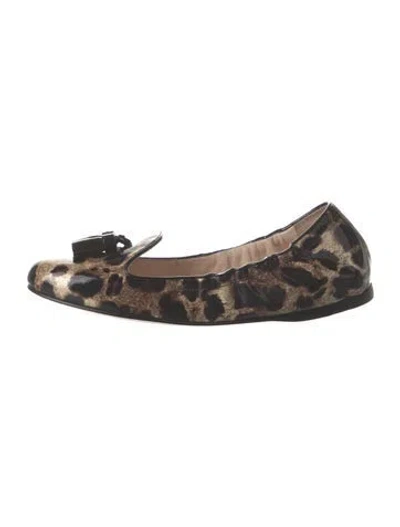Pre-owned Prada Leopard Patent Leather Ballet Flats In Brown