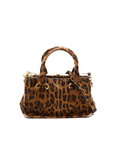 Prada Leopard Ponyhair Double Zip Bag In Brown