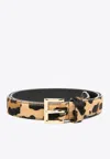 Prada Leopard Print Belt With Gold-tone Buckle In Beige