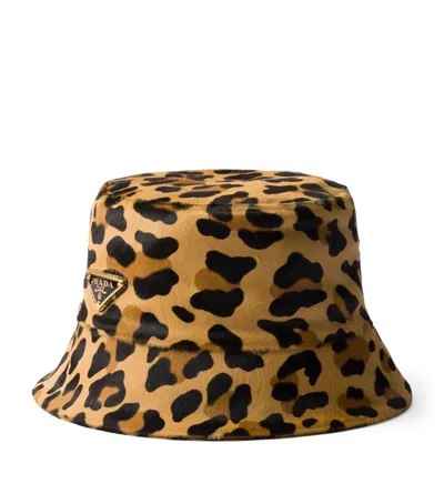 Prada Bucket Hat In Printed Calf Hair In Multicolor