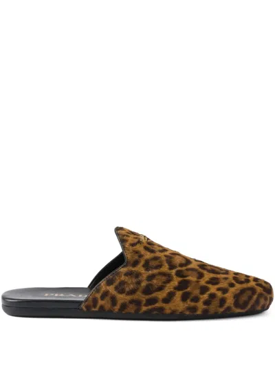 PRADA LEOPARD-PRINT LEATHER MULES