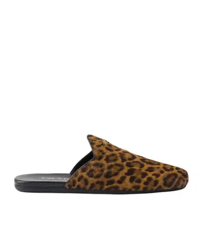 Prada Leopard-print Leather Mules In Honey