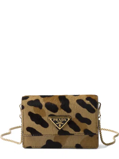 Prada Leopard Print Logo Crossbody Bag In Brown