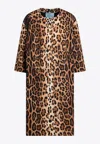 Prada Leopard Print Overcoat In Brown