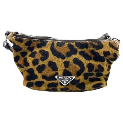 Pre-owned Prada Leopard Print Pony-style Calfskin Mini Clutch In Black
