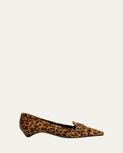 Prada Leopard-printed Calf Hair Loafers In Brown