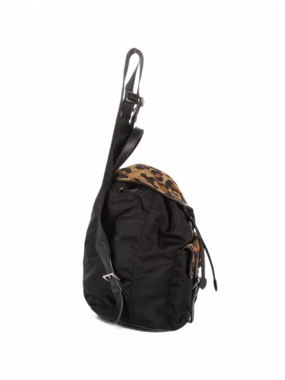 Pre-owned Prada Leopard-print Buckle-fastening Backpack In Black