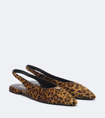 Prada Leopard-print Calf Hair Slingback Flats In Multi