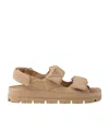 Prada Padded Nappa Leather Sandals In Beige Khaki