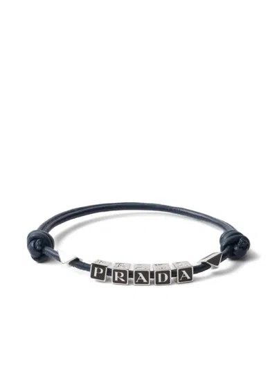 Prada Lettering-logo Leather Bracelet In Blue
