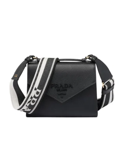 Prada Monochrome Saffiano And Leather Bag In Black