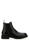 Prada Mens Black Logo-debossed Heeled Leather Chelsea Boots