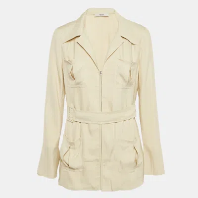 Pre-owned Prada Light Beige Gabardine Belted Coat M