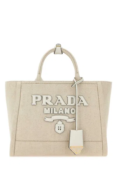PRADA LIGHT BEIGE LINEN LARGE TOTE BAG