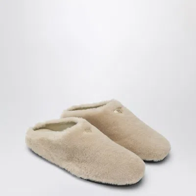 PRADA LIGHT BEIGE SHEARLING CLOGS