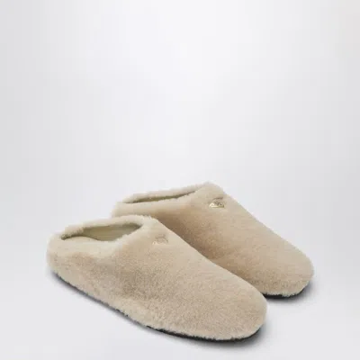 PRADA PRADA LIGHT BEIGE SHEARLING CLOGS